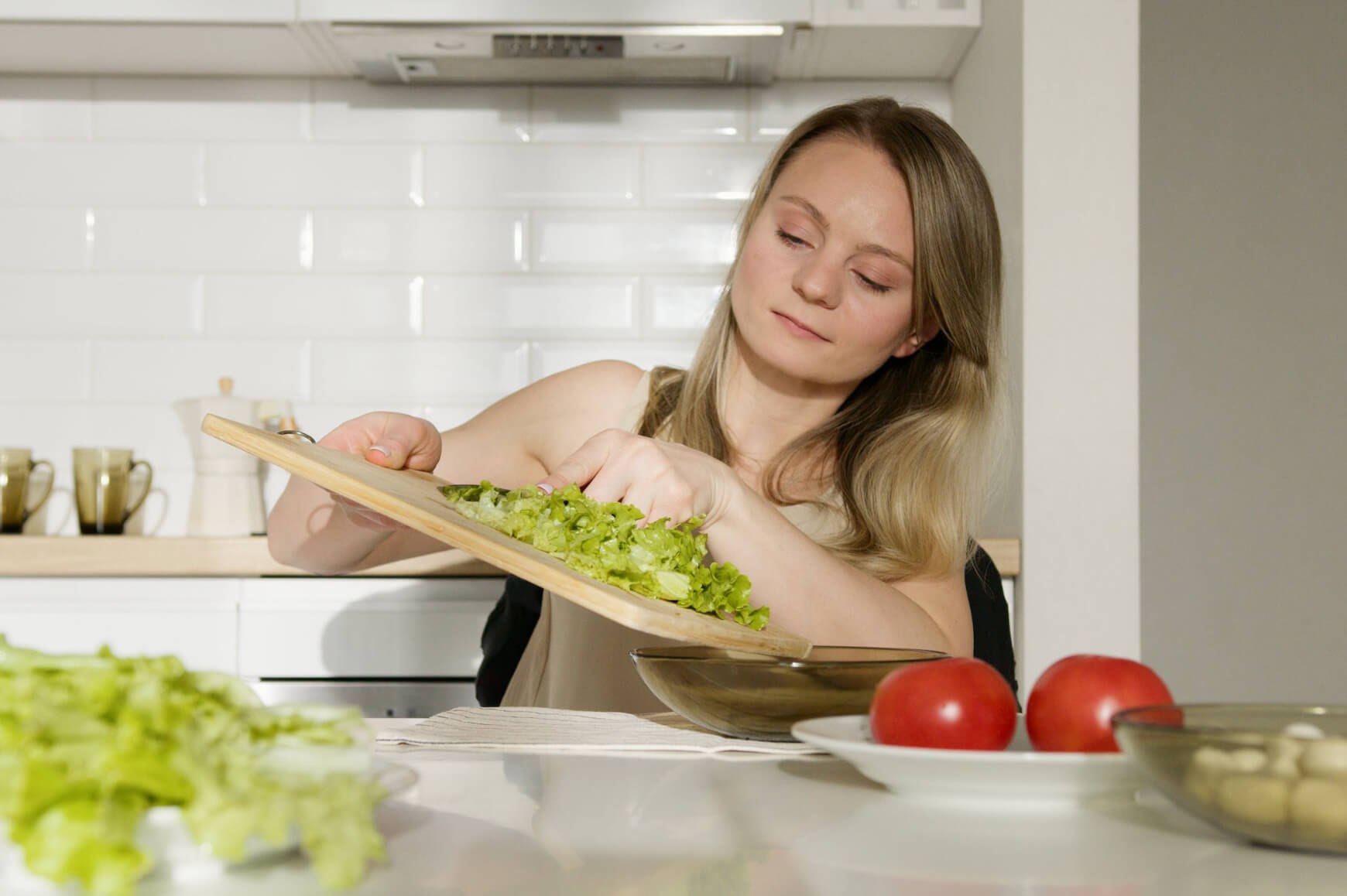 Woman preparing dinner at home